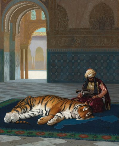 Tygr a strážce (olej na plátně) od Jean Leon Gerome