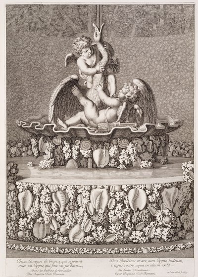 Fontána se dvěma amory a labutí, navržený Jean-Baptiste Tuby, ve Versailles, 1677 od Jean Lepautre