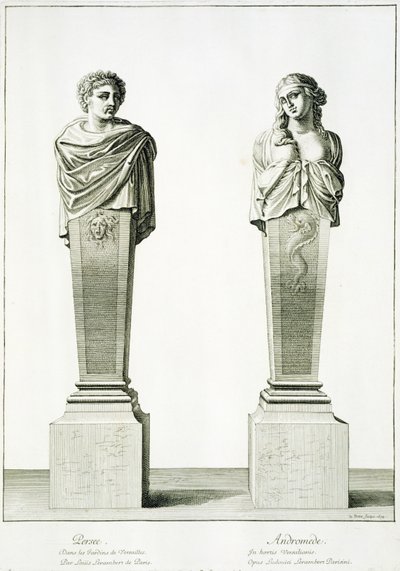 Sochy zobrazující Persea a Adromedu od Louise Leramberta ve Versailles od Jean Lepautre