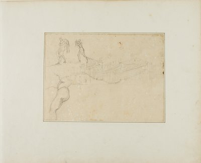 Průřez pilířovou síní a tři figurální náčrty od Jean Louis André Théodore Géricault