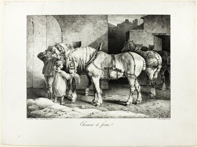 Koně na farmě od Jean Louis André Théodore Géricault
