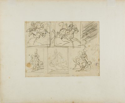 Čtyři náčrty jízdního trubače a polského kopiníka od Jean Louis André Théodore Géricault