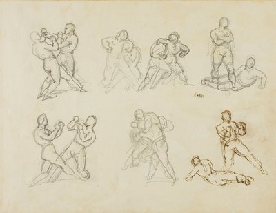 Sedm skic párů boxerů od Jean Louis André Théodore Géricault