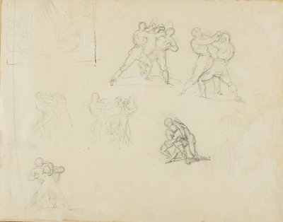 Sedm skic dvojic boxerů nebo zápasníků od Jean Louis André Théodore Géricault