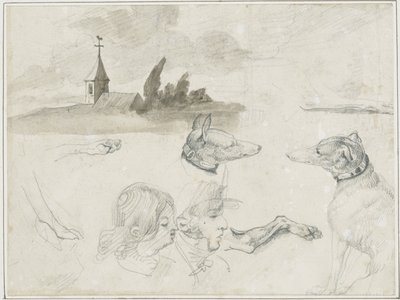 List s náčrtky: Greyhounds; Mužská a ženská hlava v od Jean Louis André Théodore Géricault