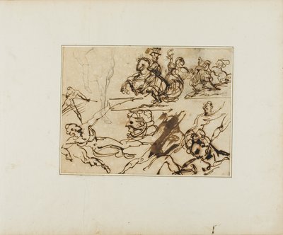 List s náčrtky: Lancers, Struggling Nudes, Other Subjects (Kopiníci, bojující akty, další náměty) od Jean Louis André Théodore Géricault