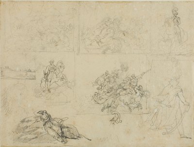 Náčrtky jezdecké bitvy, vojáků a krajiny od Jean Louis André Théodore Géricault