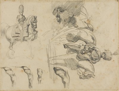 Náčrty koní, vojáků a kopyt od Jean Louis André Théodore Géricault