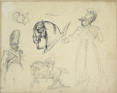 Skici koní a vojáků od Jean Louis André Théodore Géricault