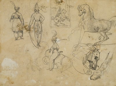 Náčrtky ruských důstojníků a koní od Jean Louis André Théodore Géricault