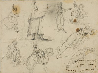 Skici vojáků a koní od Jean Louis André Théodore Géricault