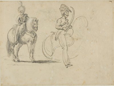 Náčrtky jízdního chasníka a důstojníka jezdectva s tasenou šavlí od Jean Louis André Théodore Géricault