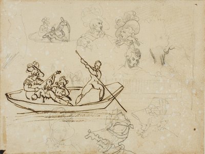 Náčrtky hudebního večírku na lodi a ženy ve vysokém klobouku od Jean Louis André Théodore Géricault