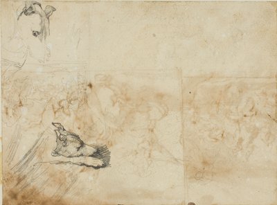 Náčrty jezdecké bitvy a hlava chrta od Jean Louis André Théodore Géricault