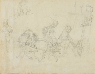Dostavník tažený pěti koňmi a jiné skici od Jean Louis André Théodore Géricault