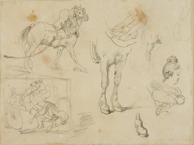 Studie tažného koně, kováře a mladé ženy od Jean Louis André Théodore Géricault