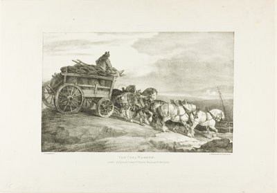 Vůz s uhlím, deska 7 z knihy Různé náměty kreslené ze života na kameni od Jean Louis André Théodore Géricault