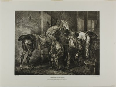 The English Farrier, deska 10 z knihy Různé náměty kreslené ze života a na kameni (The English Suite) od Jean Louis André Théodore Géricault