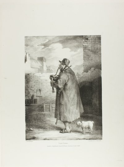 The Piper, deska 1 z knihy Různé náměty kreslené ze života a na kameni (The English Suite) od Jean Louis André Théodore Géricault