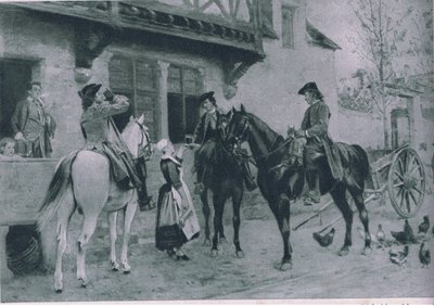 Zastavení v hostinci, ilustrace zCassellsova románu o slavných životech, asi 1940 od Jean Louis Ernest Meissonier