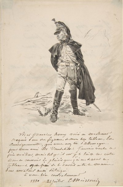 Dopis Samuelu P. Averymu s kresbou vojenské postavy, 1880. od Jean Louis Ernest Meissonier