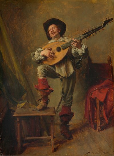 Voják hrající Theorbo, 1865. od Jean Louis Ernest Meissonier