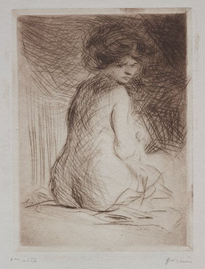 Seatetd nahá žena zezadu. od Jean Louis Forain