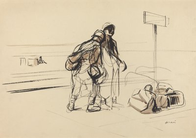 Dva francouzští vojáci poblíž nástěnky, c. 19141919. od Jean Louis Forain