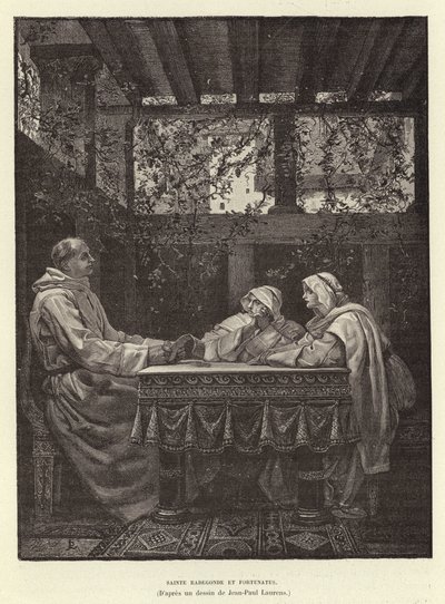 Sainte Radegonde a Fortunatus Svatý Radegund a básník Venentius Fortunatus, 6. století (rytina) od Jean Louis Hamon