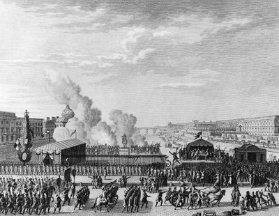 Francouzská revoluce: Dobrovolníci v Pont Neuf v Paříži, 22. července od Jean Louis II (after) Prieur