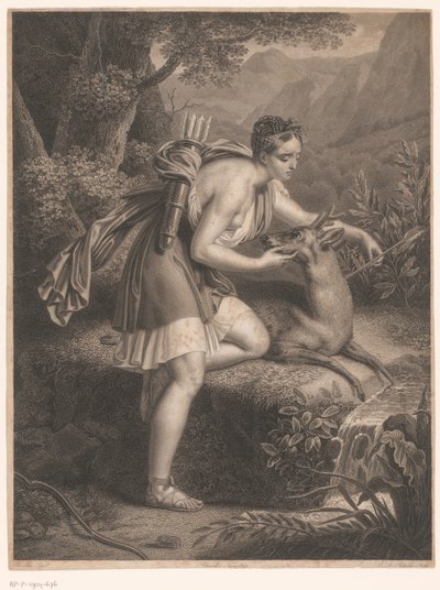 Dianina nymfa bere šíp z krku jelena La Nymphe de Diane (název na objektu) od Jean Louis Potrelle