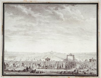Francouzská revoluce: “” Les troupes du Champ-de-Mars odjíždějící na Place Louis XV: 12. července 1789”” Kresba tuší a lazurou Jean-Louis Prieur (1759-1795) 18. století. Rozměr 0,17x0,23m. Paříž, muzeum Carnavalet od Jean Louis the Younger Prieur