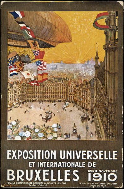 Světová a mezinárodní výstava v Bruselu, plakát Jean Malvaux. Chromolitografie od Jean Malvaux