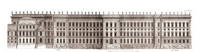 Louvre v Paříži, projekt Giana Lorenza Berniniho: pohled na hlavní průčelí směřující k Seině - Z „”Francoise Architecture”” od Jacquese-Francoise Blondela - průčelí hlavního průčelí Cote Seine - projekt Bernin - rytina Jean Marot od Jean Marot
