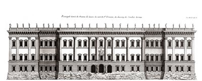 Louvre v Paříži, projekt Giana Lorenza Berniniho: nárys hlavního průčelí směrem k Saint-Germain l