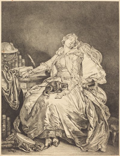 Spící filozofie od Jean Michel Moreau after Jean Baptiste Greuze