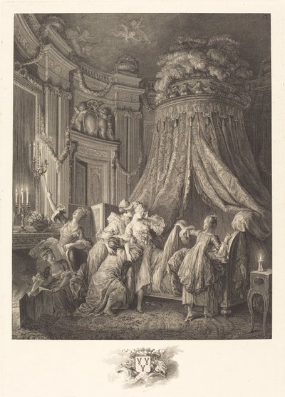 Postel nevěsty od Jean Michel Moreau and Jean Baptiste Blaise Simonet after Pierre Antoine Baudouin