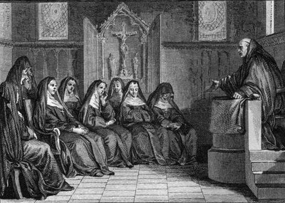 Abelard a Heloise: Pierre Abelard nebo Abailard (1079-1142) se stal mnichem opatství Saint Denis. Rytina Jean Michel Moreau, dit Moreau le Jeune (1741-1814) od Jean Michel the Younger Moreau