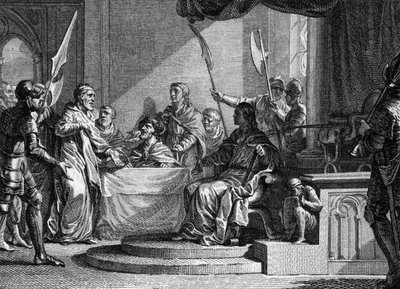 Interregne de Charles Martel, 737: Charles Martel, starosta paláce, interregne po smrti Thierryho IV (713-737). Rytina Jean Michel Moreau, zvaný Moreau mladší (1741-1814) od Jean Michel the Younger Moreau