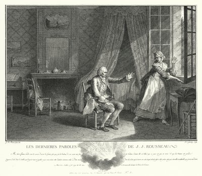 Poslední slova Jean-Jacquese Rousseaua (rytina) od Jean Michel the Younger Moreau