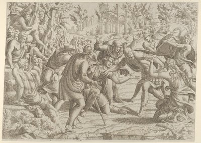 Zrádná Sinon, kterou pastýři přivedli do Trajanova tábora, 1535-55. od Jean Mignon