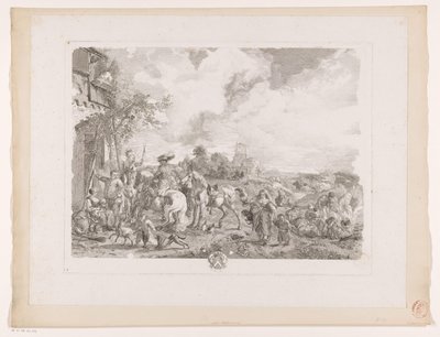 Cestovatelé za hostincem Les Bohemians Tisky po obrazech od Philipse Wouwermana (název série) Oeuvres de Ph.pe Wouwermans Hollandois (název série) od Jean Moyreau