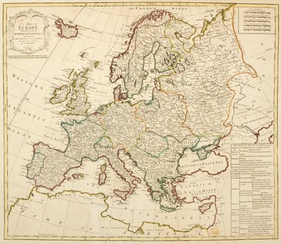 Mapa Evropy, rozdělené na její říše a království, od J. Palairet s několika vylepšeními a doplňky od D