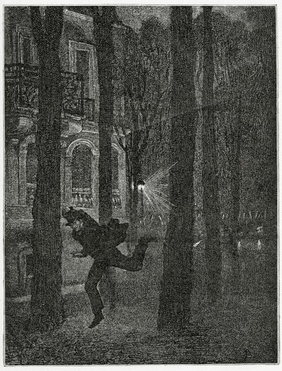 Prchající vězeň - ilustrace z Histoire d’un crime, 19. století (č. rytina) od Jean Paul Laurens