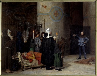 Pohřeb Viléma Dobyvatele (1027-1087), anglického krále v letech 1066 až 1087 (1087), v opatství aux Hommes (Abbey-au-Hommes) v Caen. Muž jménem Asselin obřad přeruší. Obraz Jean Paul Laurens (1838-1921) od Jean Paul Laurens