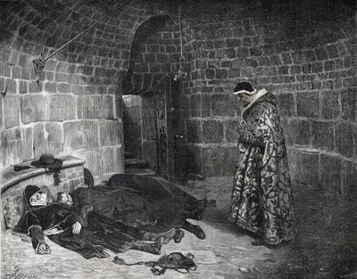 Pomsta papeže Urbana VI. (1318-1389) - Pomsta papeže Urbana VI. (mučení a mizení vlastních kardinálů) - rytina Laurense - od Jean Paul Laurens