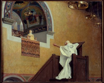 Svatý Jan Zlatoústý (349-407) a Imperatrix Eudoxia (? 404). Patriarcha obviňuje západní Impressu Eudoxii (Eudoxia Aelia) a viní ji z jejího luxusu a lásky k nádheře. Obraz Jean Paul Laurens (1838-1921) od Jean Paul Laurens