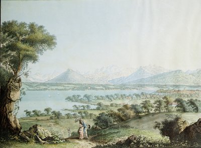 Pohled na Mont Blanc s Ženevou v popředí, vyrytý Jean Philippe Linck II (1770-1812) a Jacob Philippe Hackert (1737-1807) od Jean Philippe II Linck