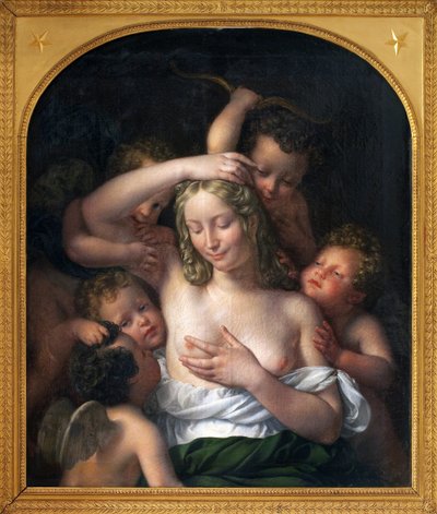 Nymfa a láska. Obraz Jeana Pierra Grangera (1779-1840), olej na dřevě, 96,5 x 82 cm od Jean Pierre Granger