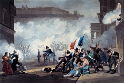 Revoluce roku 1830: Student Ecole Polytechnique se zmocnil kusu děla při dobytí Palais-Royal 28. července od Jean Pierre Marie Jazet